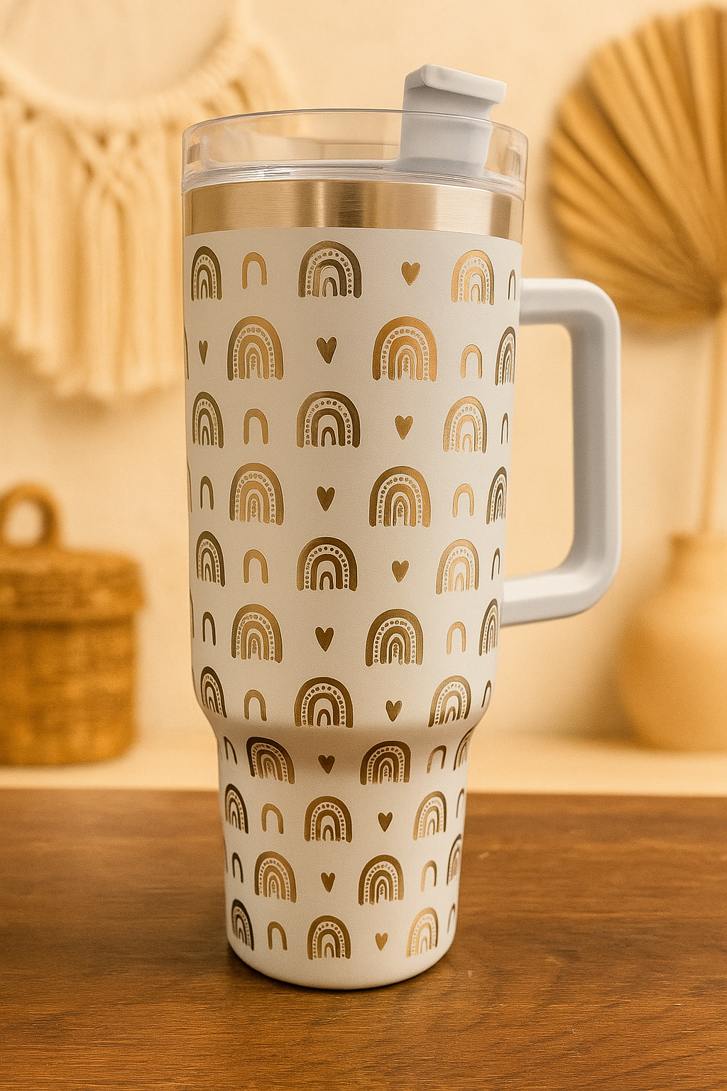 Regenbogen Trinkbecher – 1,2 L Thermobecher mit Deckel & Strohhalm
