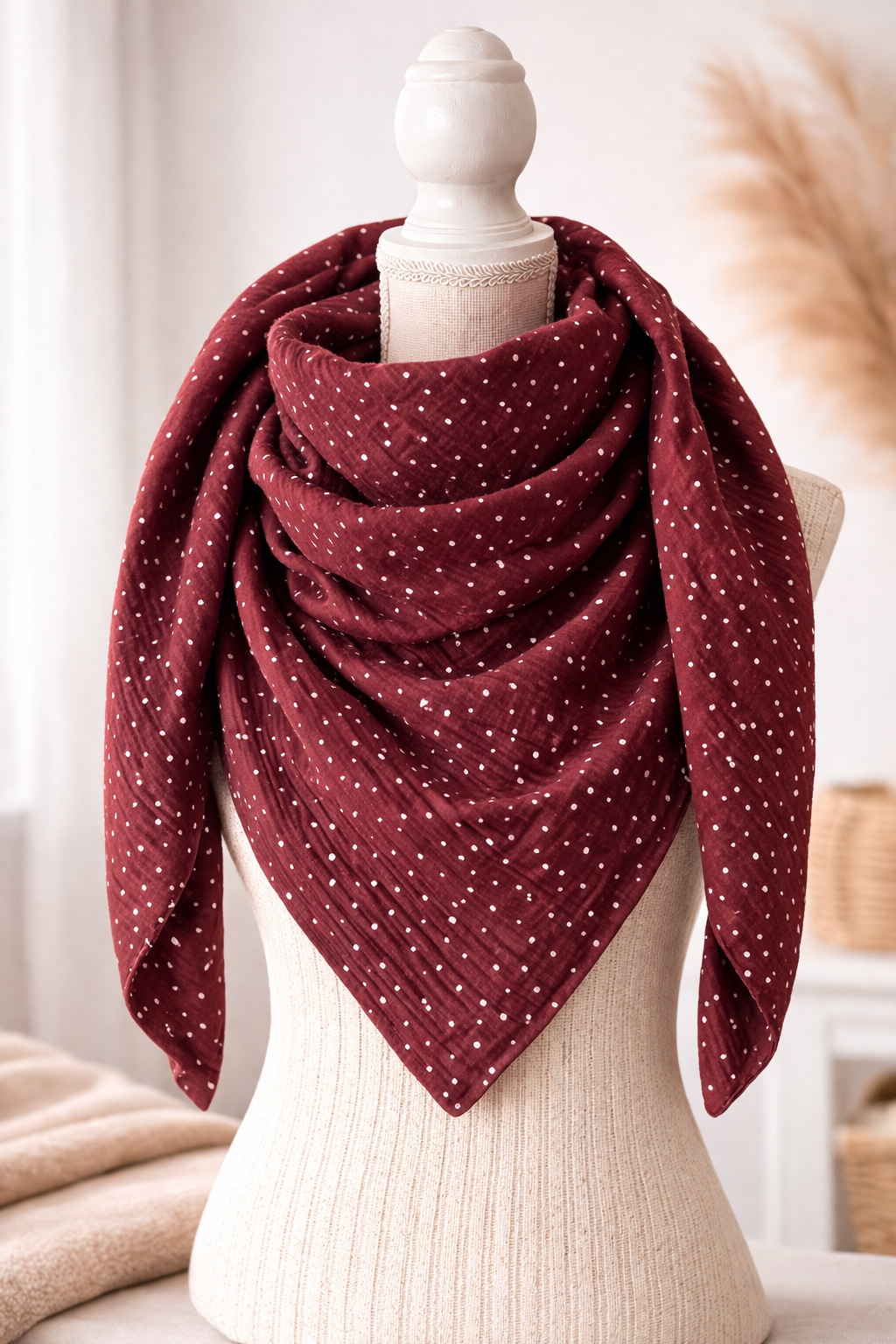 Dreieckstuch Damen Bordeaux mit Punkten – Musselin Halstuch