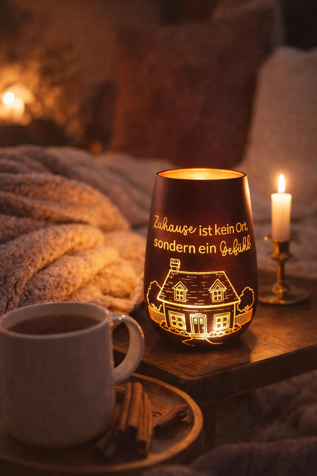 Windlicht Zuhause – Echtglas – Gemütliche Lichtdeko