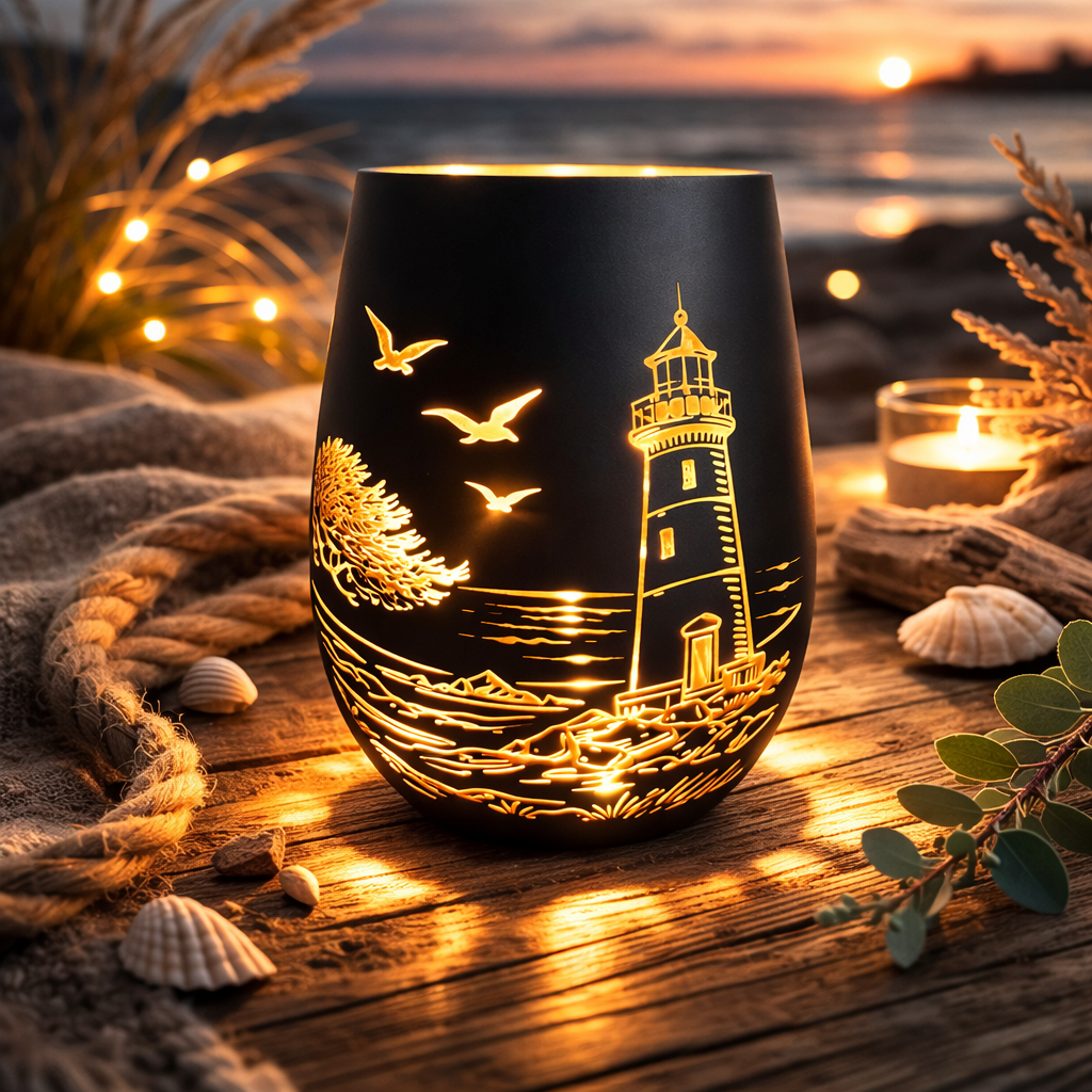 Windlicht Küstenleuchten – Schwarz/Bronze Glas 12 cm