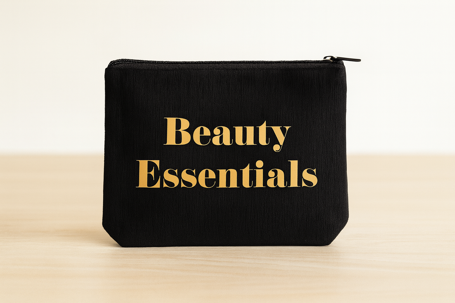 Kosmetiktasche „Beauty Essentials“ – Schminktäschchen 21x12 cm, Polyester, Schwarz