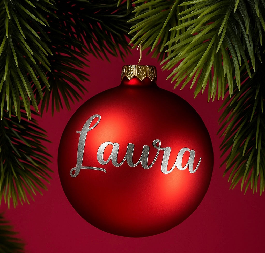 Personalisierte Weihnachtskugel aus Echtglas (6 cm) – Wunschtext & viele Farben