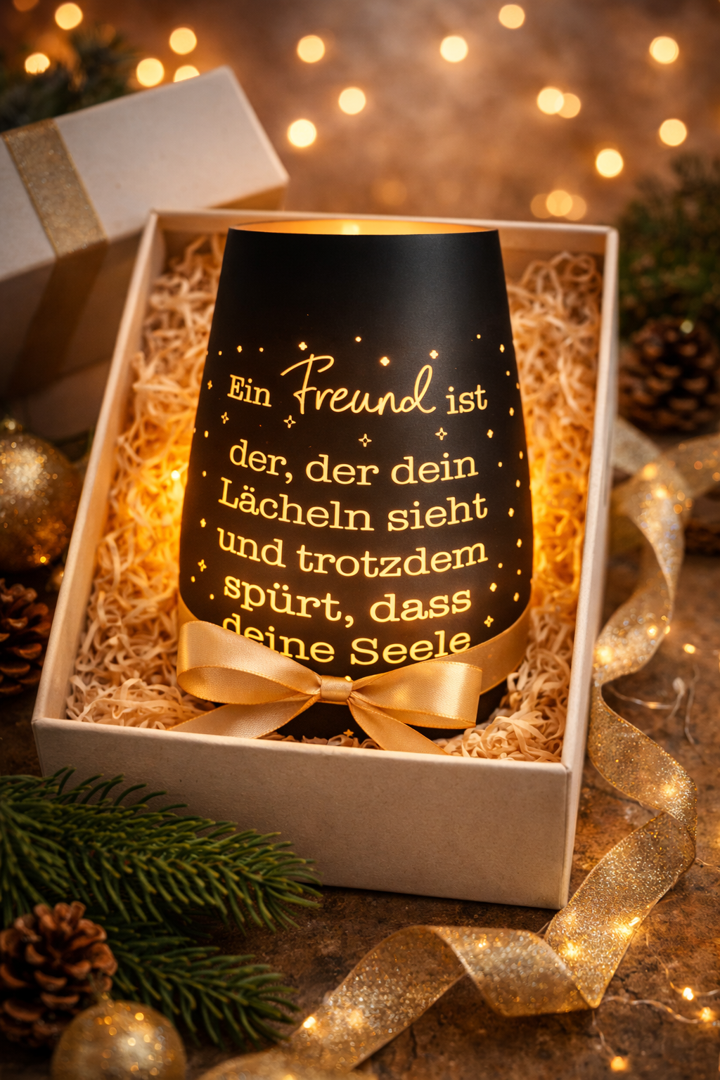 Windlicht – Ein Freund ist der, der dein Lächeln sieht