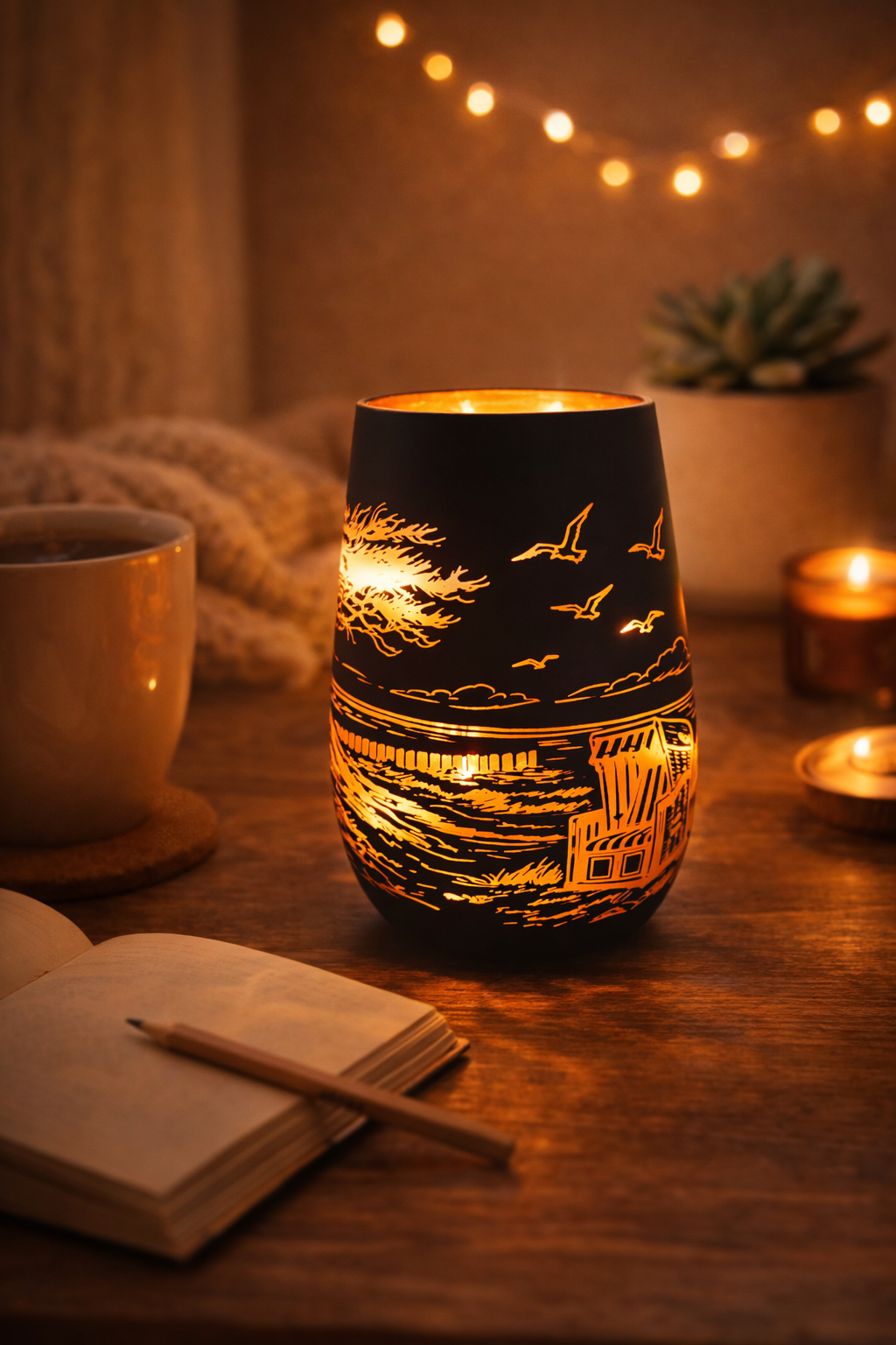 Windlicht aus Glas - Strand