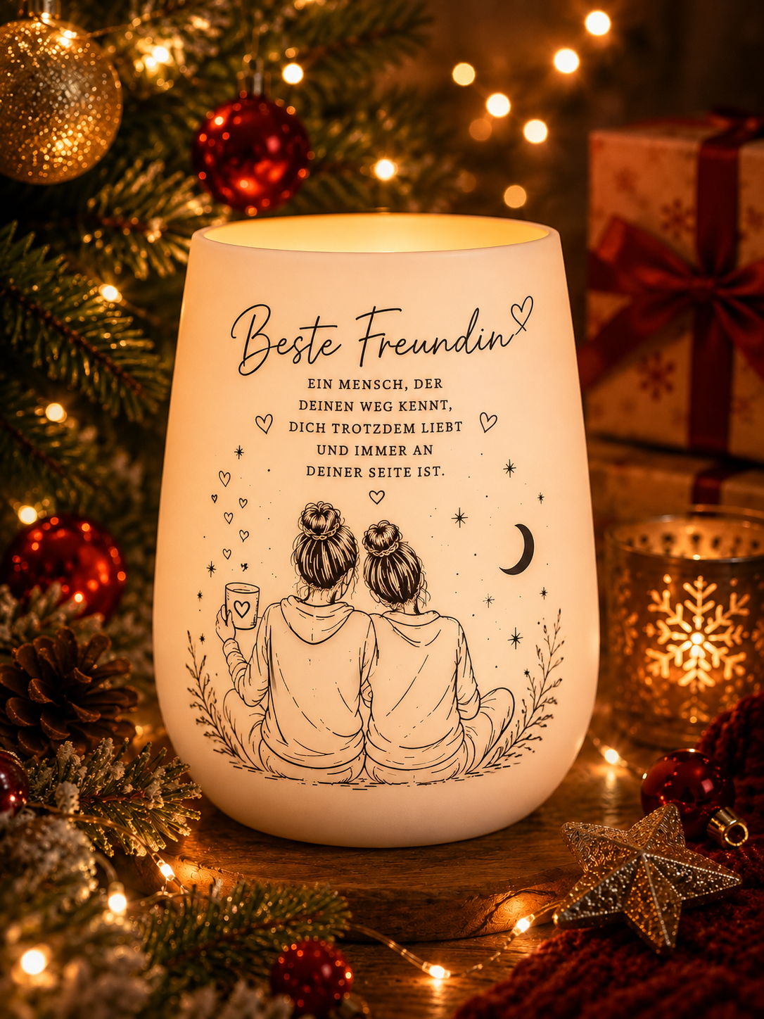 Windlicht Beste Freundin – Geschenk für Freundin | Freundschaftsgeschenk aus Glas