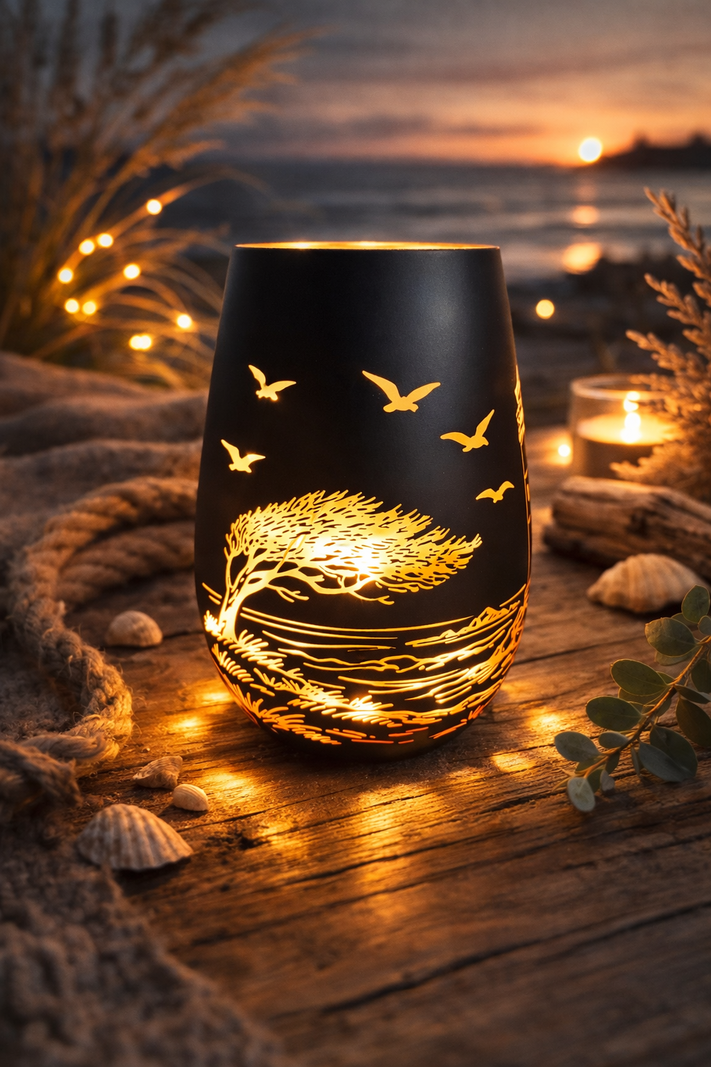 Windlicht Küstenleuchten – Schwarz/Bronze Glas 12 cm