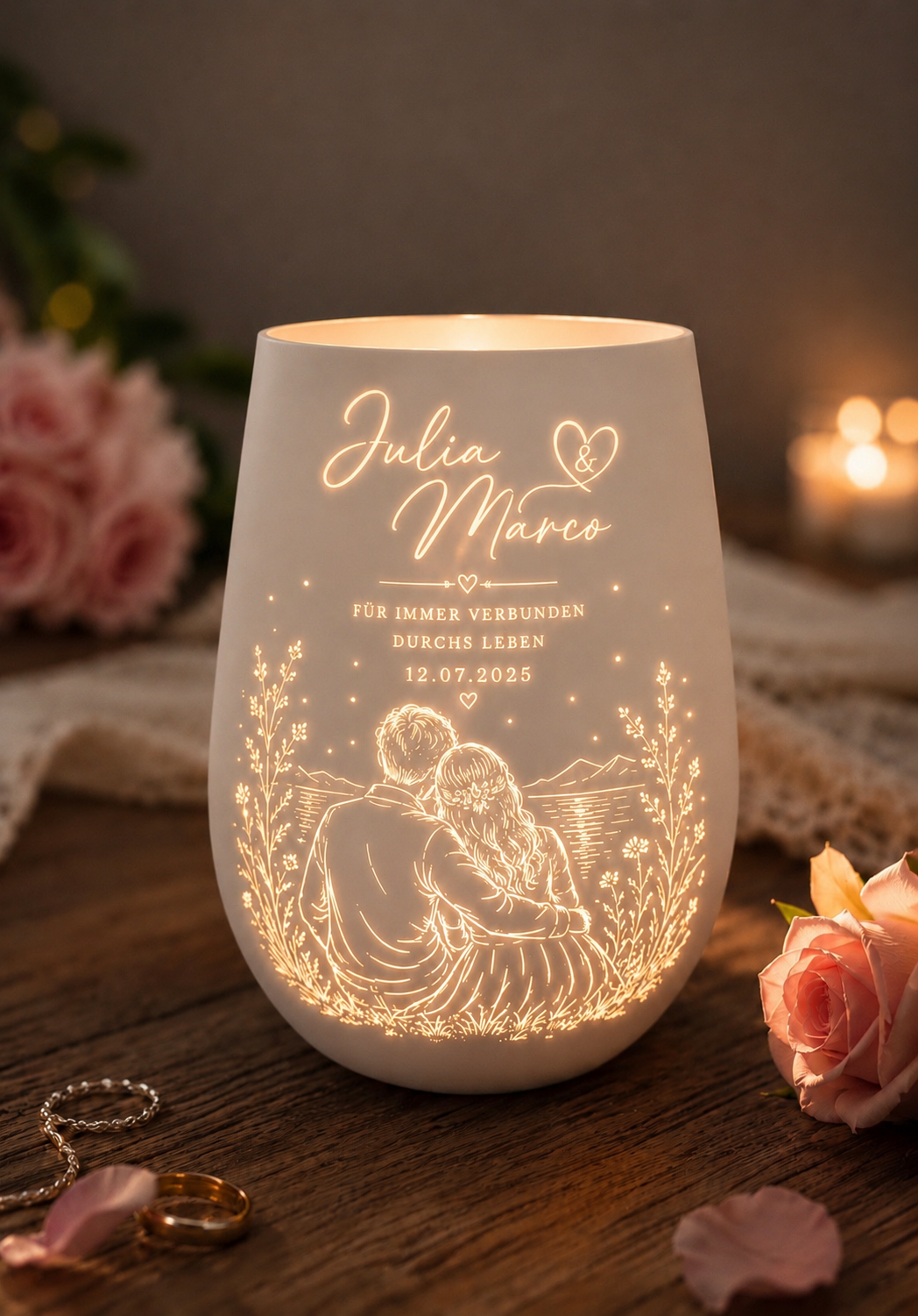Personalisiertes Windlicht Hochzeit mit Namen & Datum | Hochzeitsgeschenk | Jahrestag Geschenk | Matt Schwarz oder Weiß