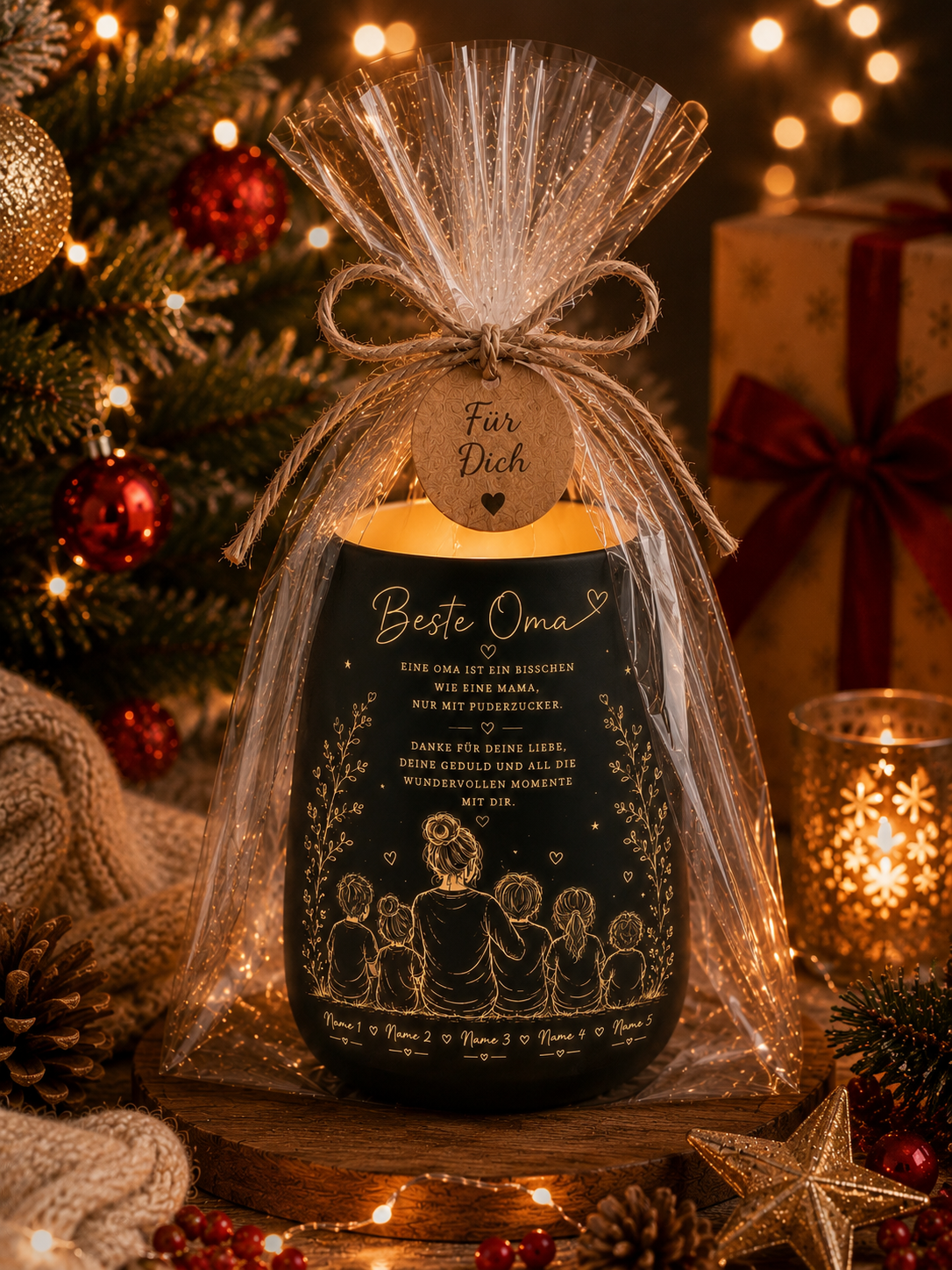Weihnachtsgeschenk Oma – personalisiertes Windlicht mit Enkelkindern | Geschenk für Oma Weihnachten | Beste Oma Geschenk