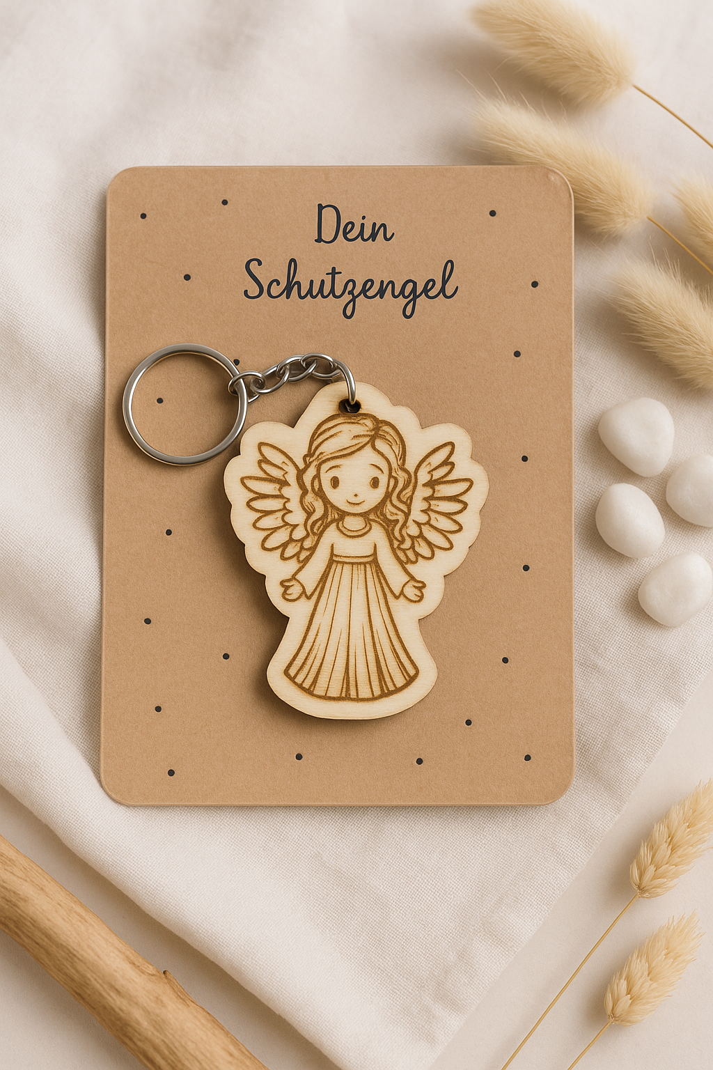 Engel Schlüsselanhänger Holz – Schutzengel Gravur – 8 cm