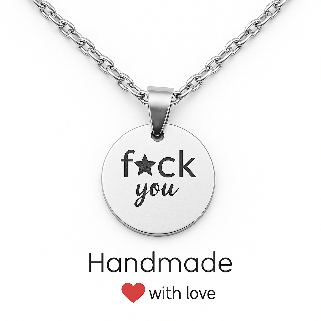 Edelstahlkette mit Anhänger – f★ck you (Silber, 16 mm)
