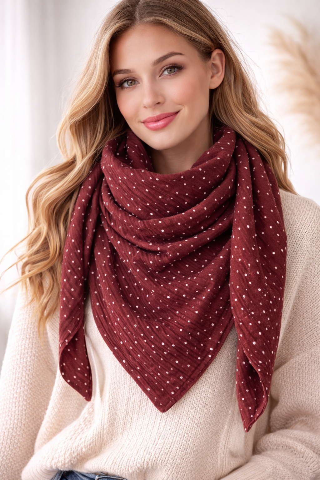 Dreieckstuch Damen Bordeaux mit Punkten – Musselin Halstuch