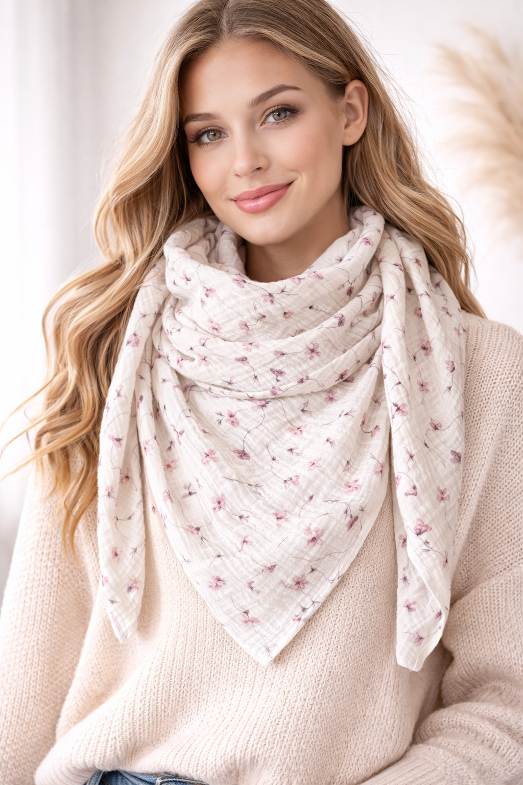 Musselin Dreieckstuch Damen mit Blumen