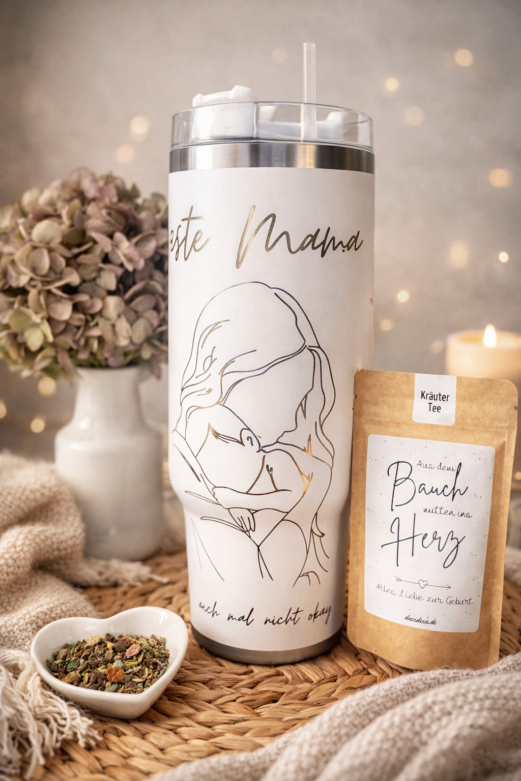 Thermobecher Set „Beste Mama“ 1,2L inkl. Tee von der Firma Davideea