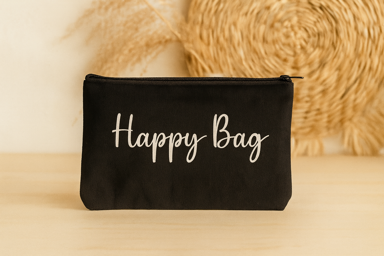 Kosmetiktasche „Happy Bag“ – Schminktäschchen 21x12 cm, Polyester, Schwarz