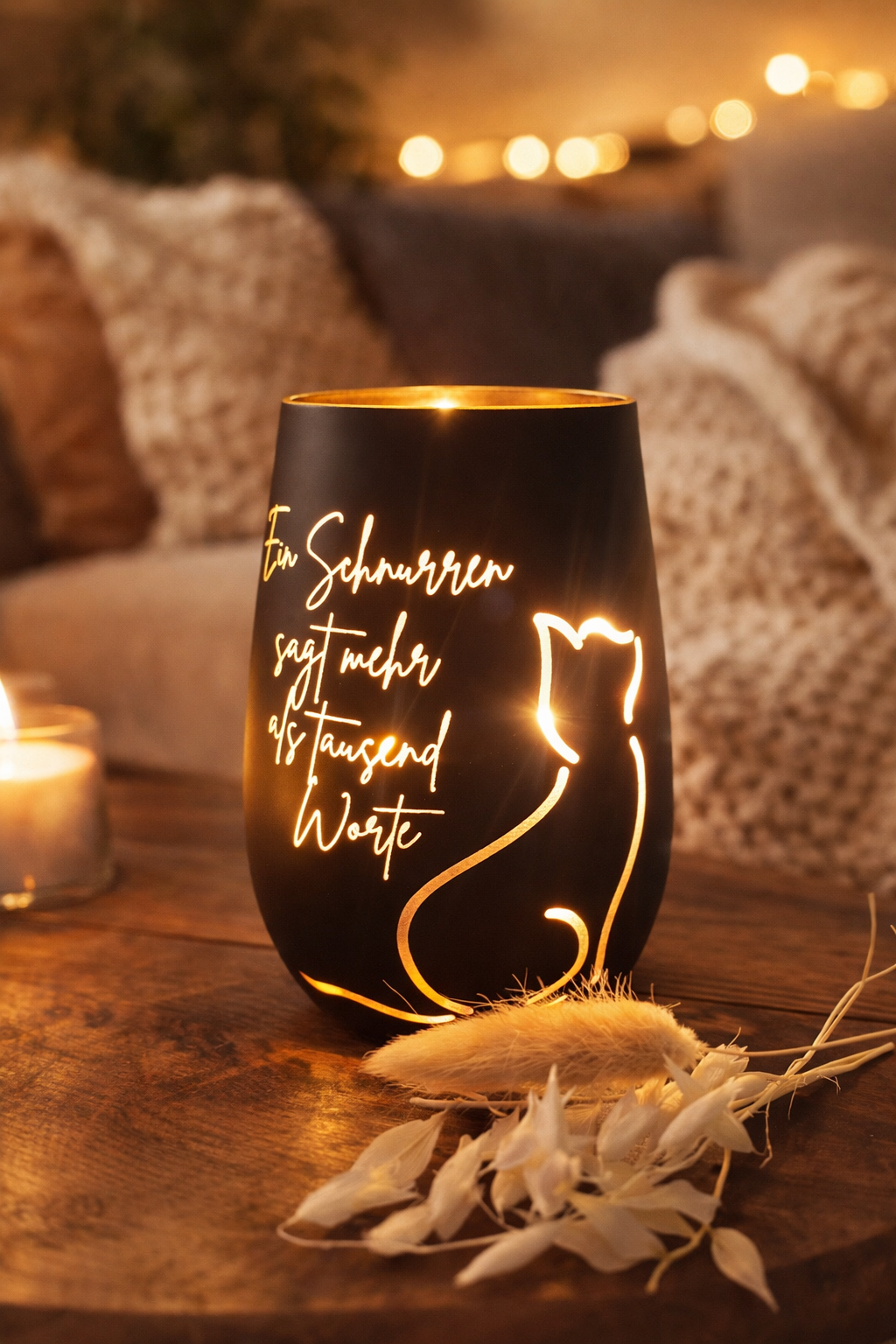 Windlicht „Ein Schnurren sagt mehr als tausend Worte“