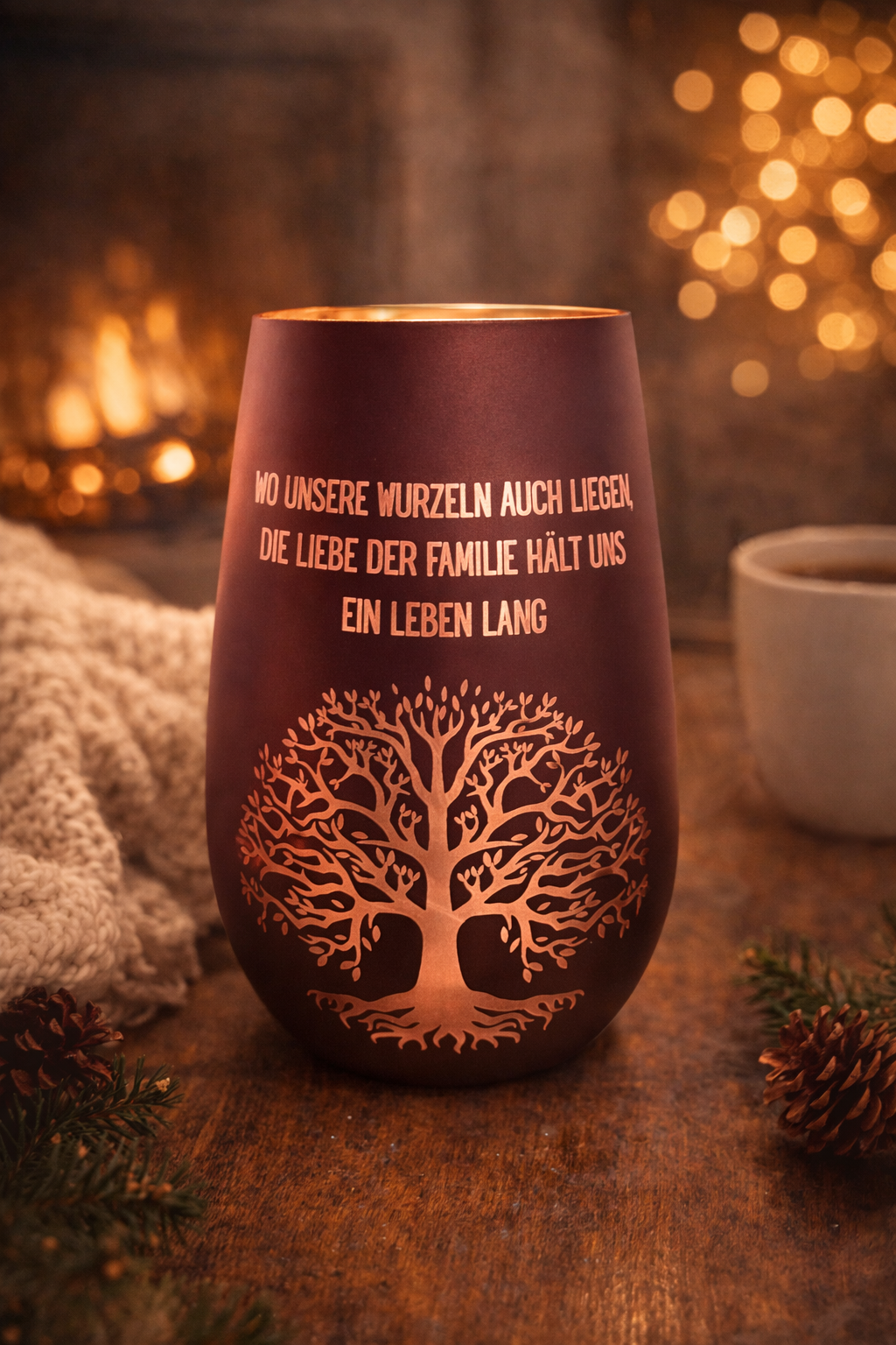 Windlicht Lebensbaum – Echtglas – Symbolische Deko