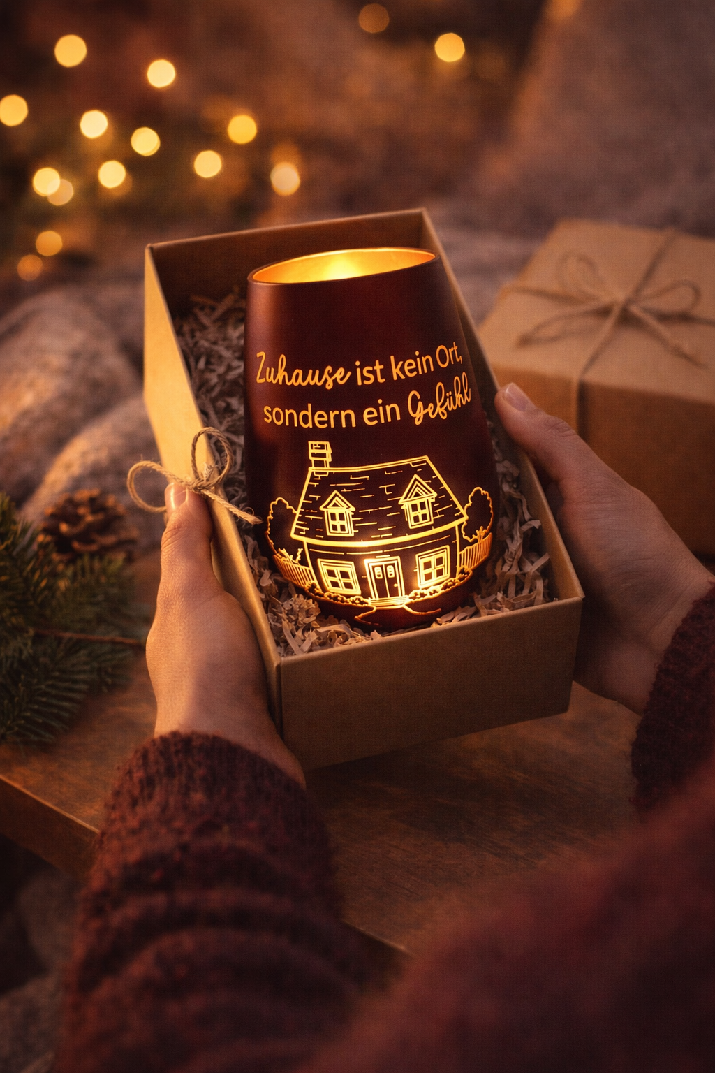 Windlicht Zuhause – Echtglas – Gemütliche Lichtdeko