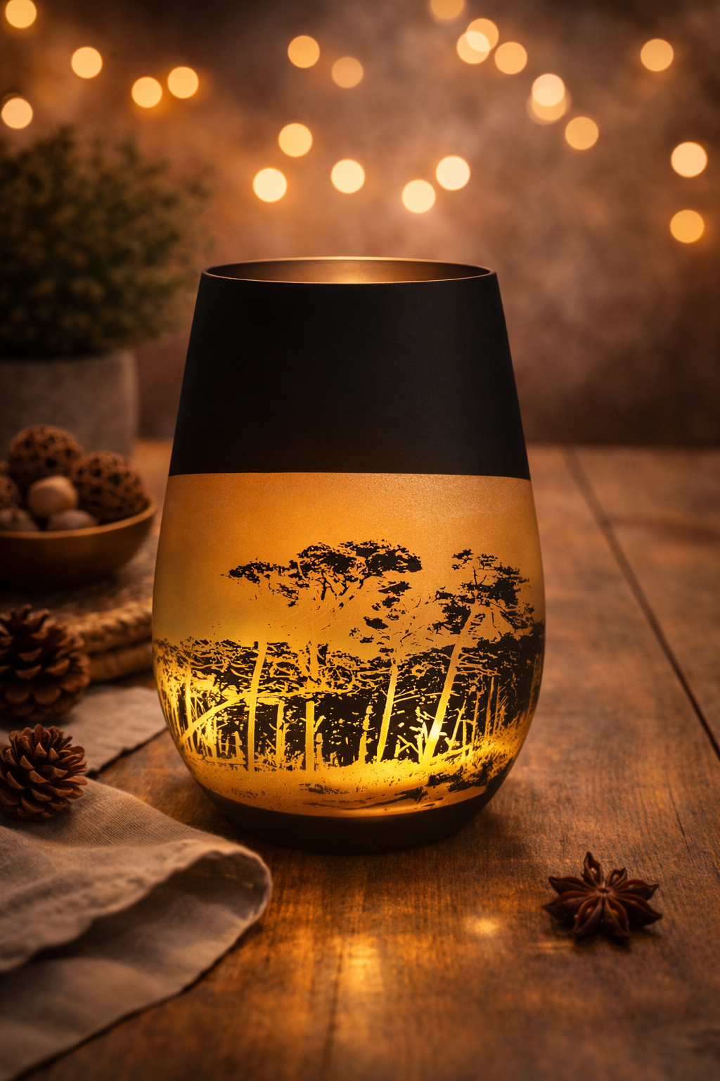 Windlicht Weststrand Darß – Schwarzes Teelicht mit Bronze-Innenfläche | 12 cm