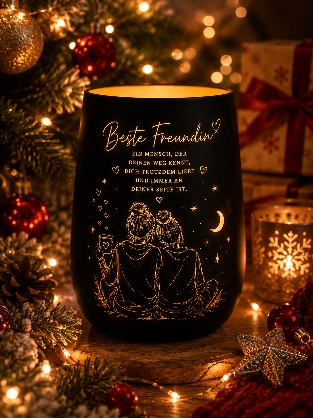 Windlicht Beste Freundin – Geschenk für Freundin | Freundschaftsgeschenk aus Glas