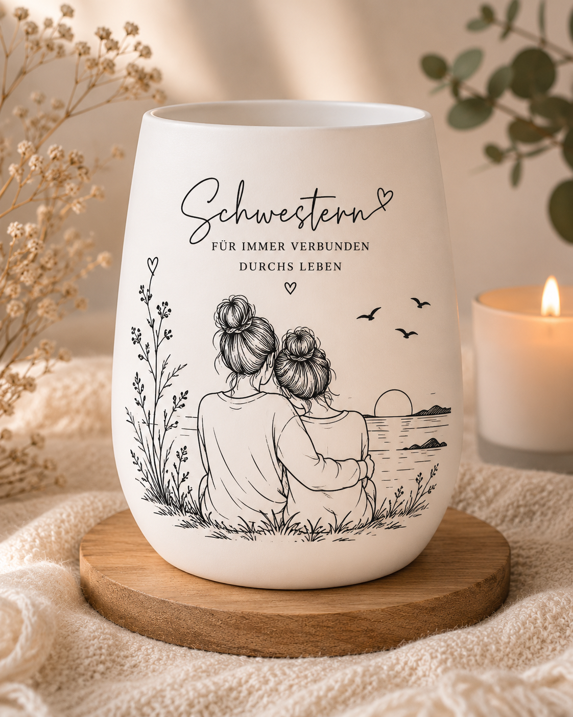 Personalisiertes Windlicht für Schwester – Geschenk zum Geburtstag | Schwester Geschenk | Für immer verbunden | Teelichthalter Glas