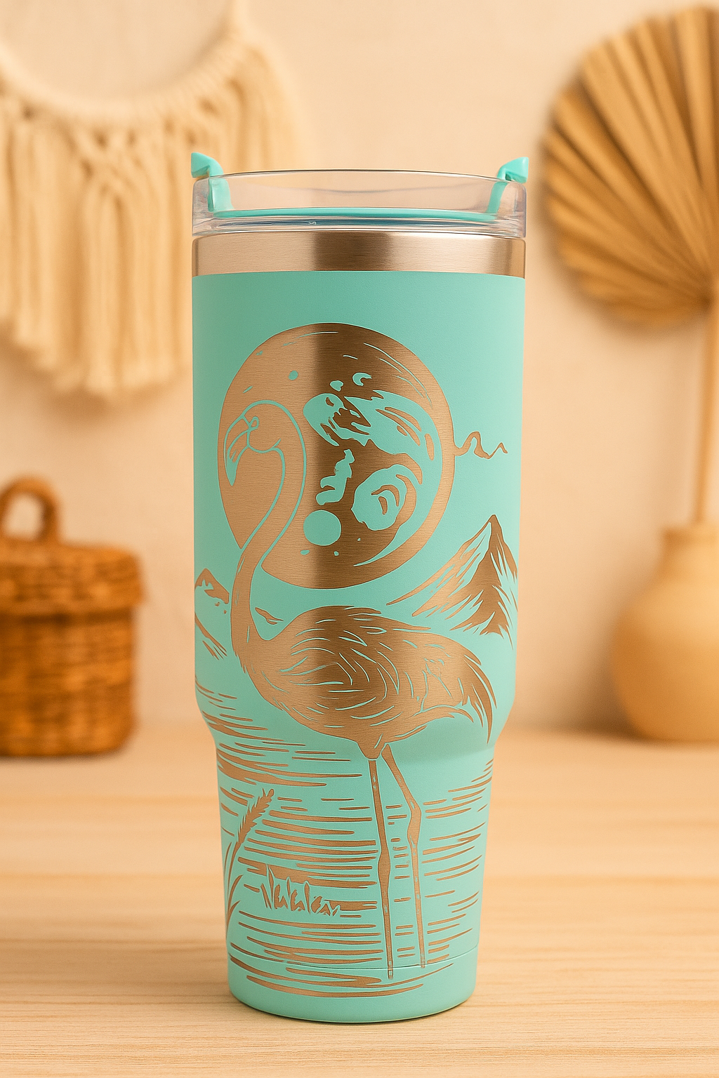 Flamingo Trinkbecher – 1,2 L Thermobecher mit Deckel & Strohhalm | Türkis