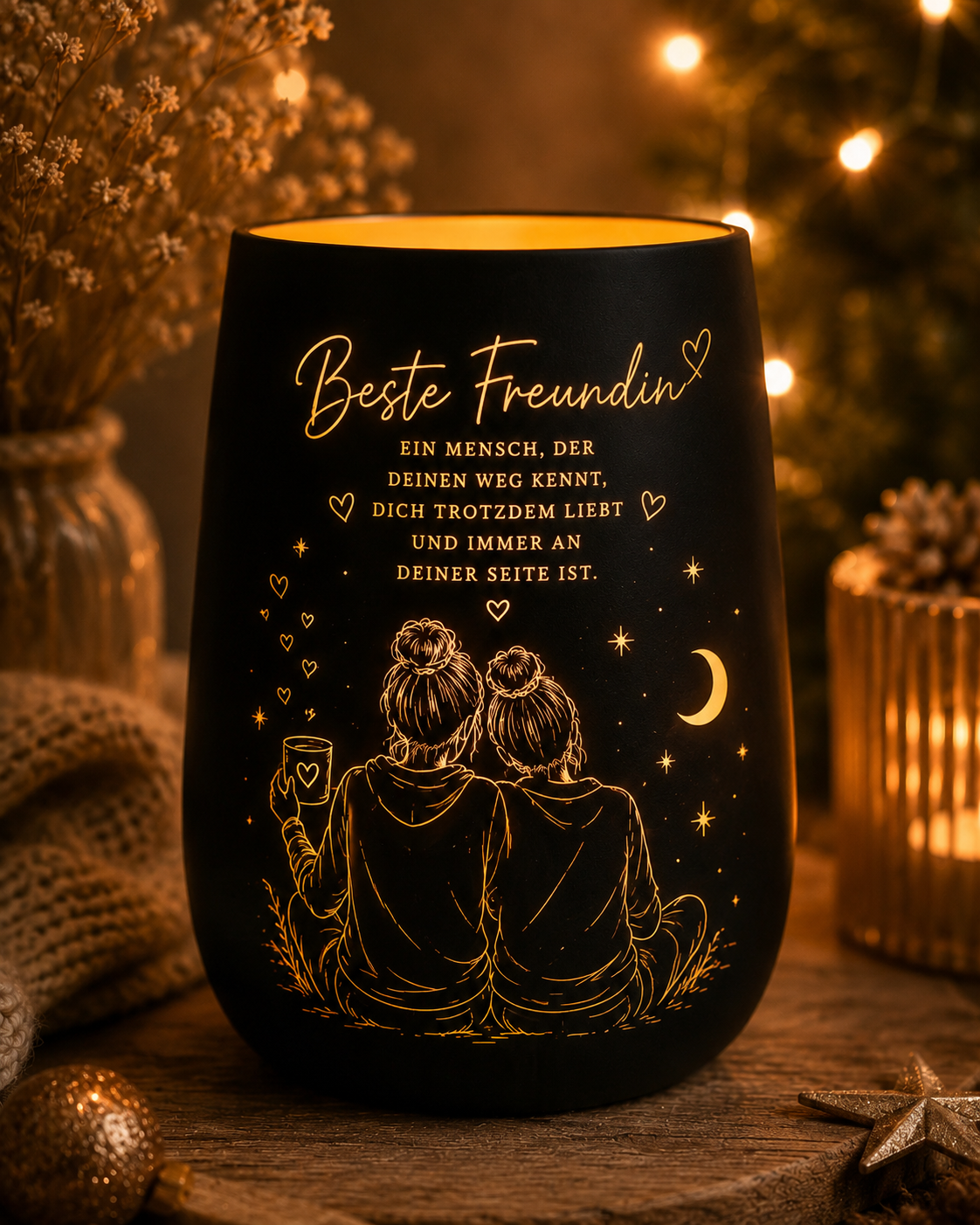 Windlicht Beste Freundin – Geschenk für Freundin | Freundschaftsgeschenk aus Glas