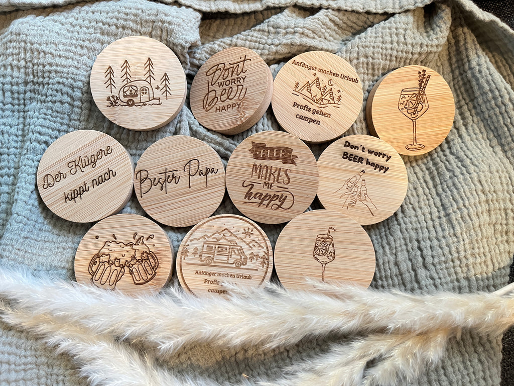 Magnetischer Flaschenöffner aus Bambus (6 cm) – Geschenkidee für Camper, Bierliebhaber & Papa