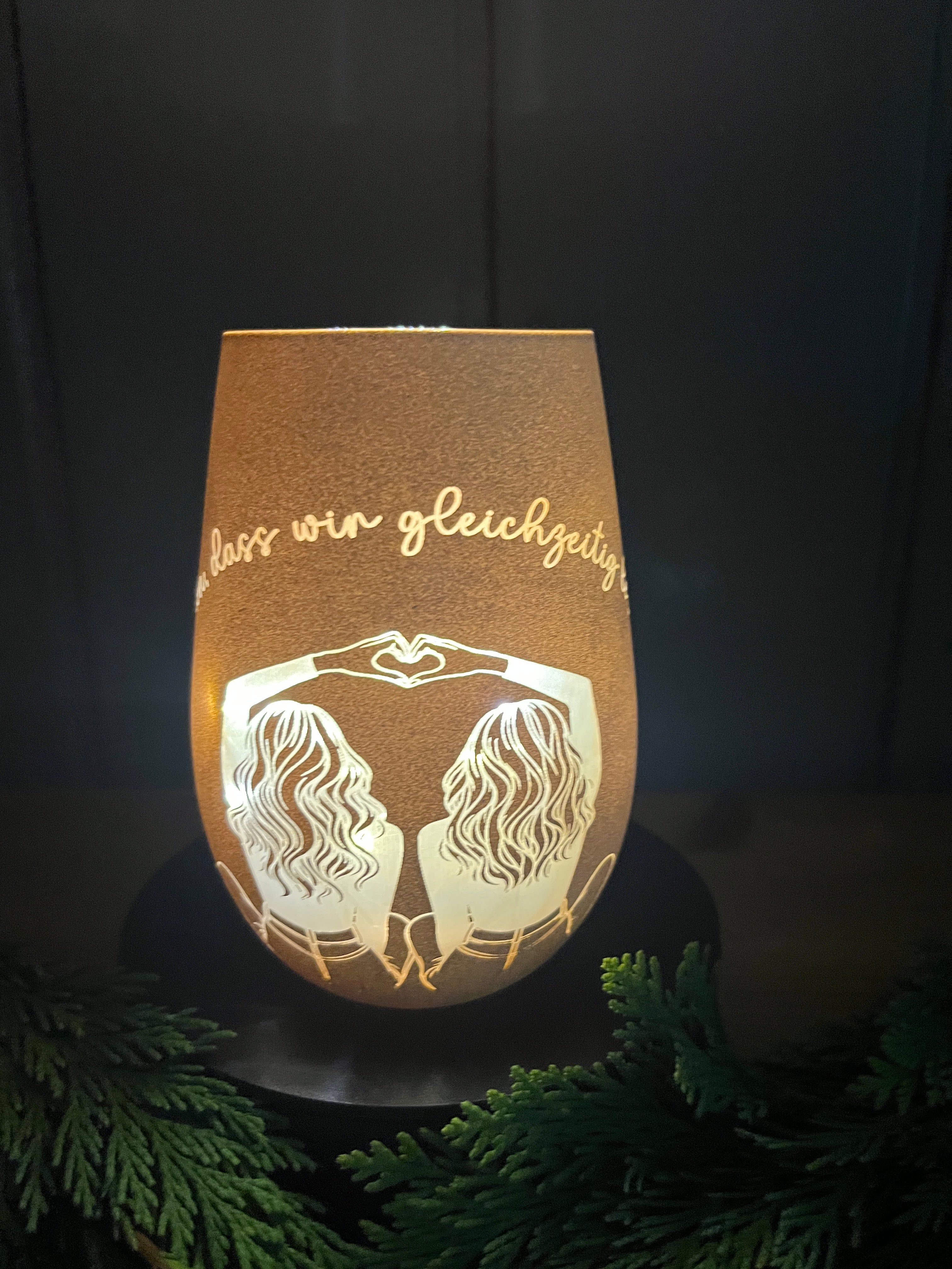 Windlicht Beste Freundinnen – Geschenkidee, 12 cm, Weiß & Bronze