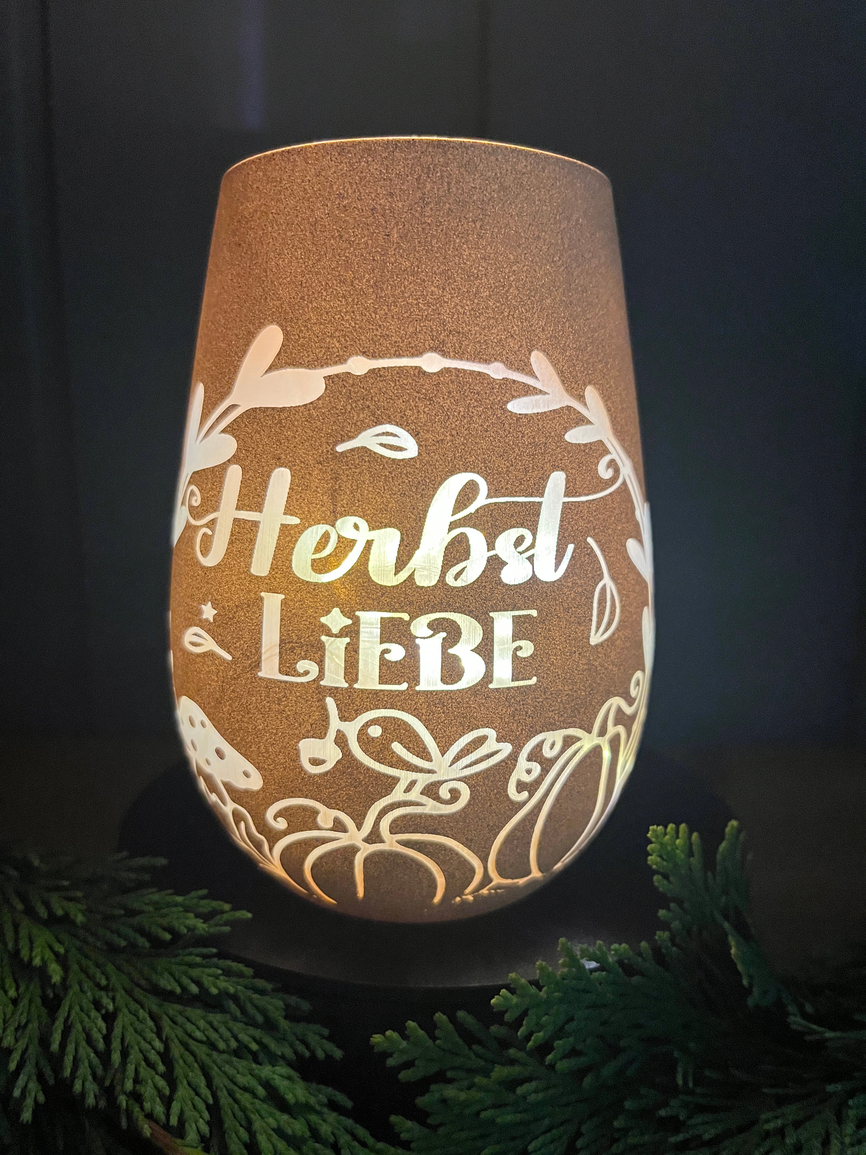 Windlichtglas Herbstliebe – Herbst Deko Glas in Weiß & Bronze, 12 cm, für Teelicht oder Lichterkette