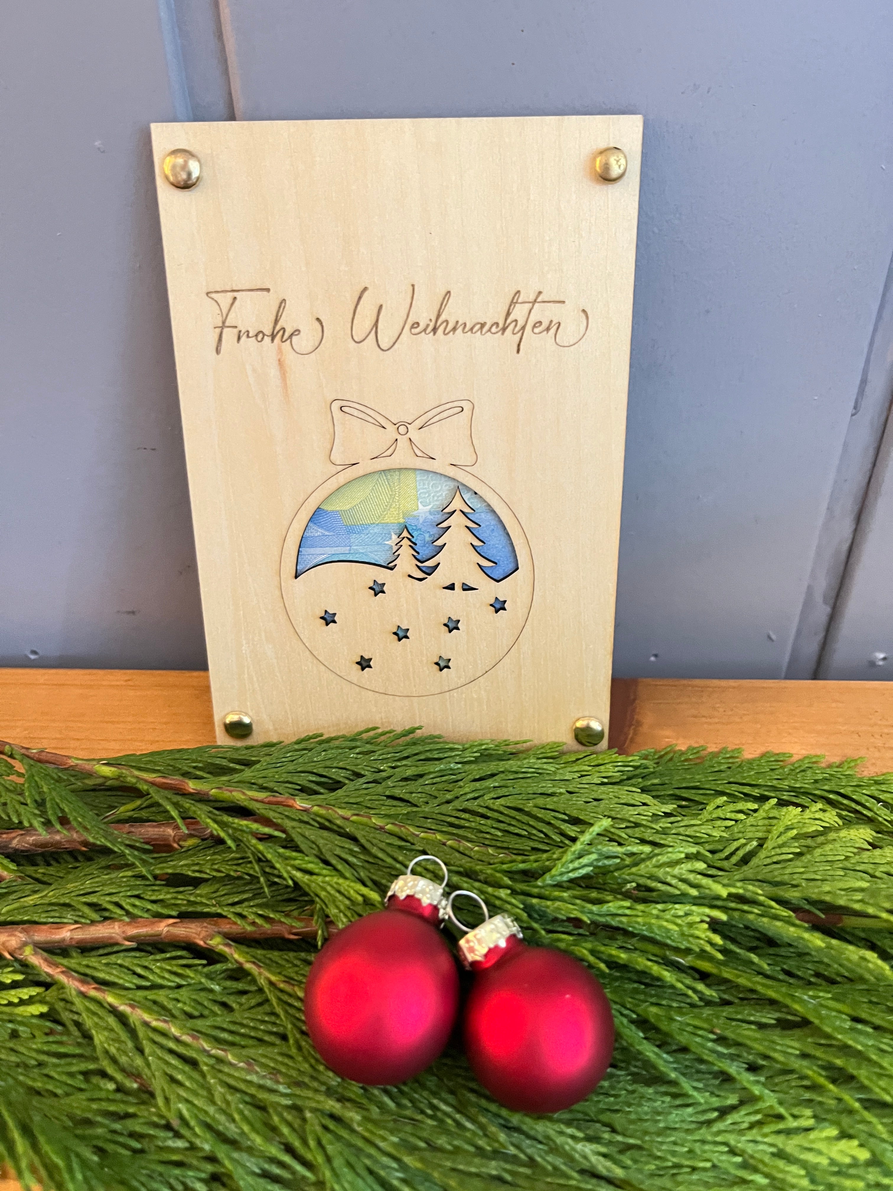Weihnachtliche Geldgeschenkkarte aus Holz – 10x15 cm